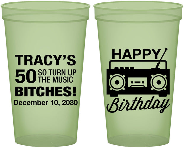 Custom Birthday 22 oz Glow In The Dark Cups - 50th Cassette Tape | 20118