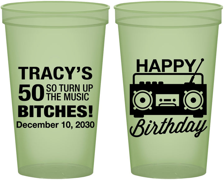 Custom Birthday 22 oz Glow In The Dark Cups - 50th Cassette Tape | 20118