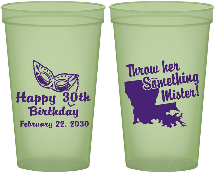 Custom Birthday 22 oz Glow In The Dark Cups - 30th Mardi Gras | 20146