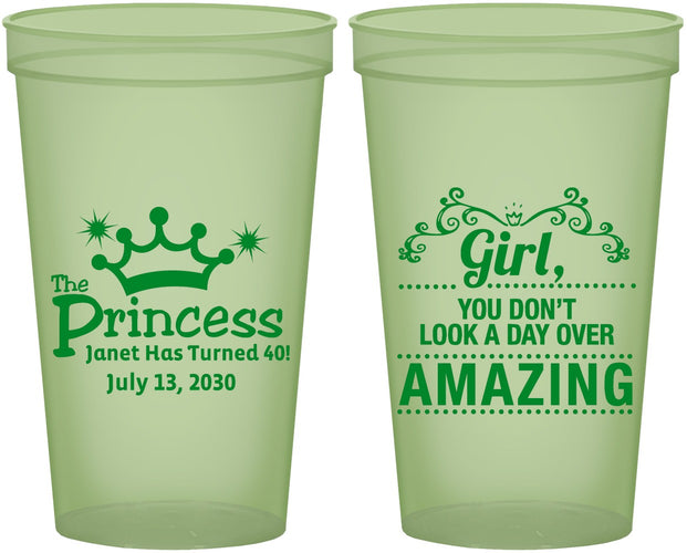 Custom Birthday 22 oz Glow In The Dark Cups - 40th Princess | 20152