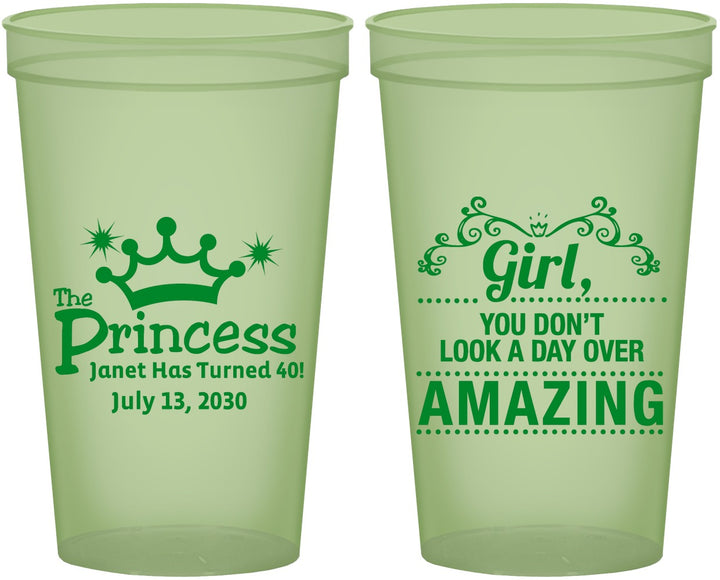 Custom Birthday 22 oz Glow In The Dark Cups - 40th Princess | 20152