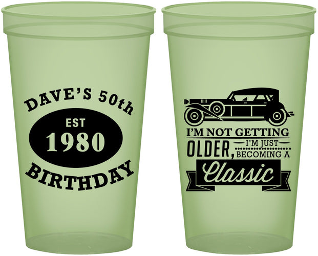 Custom Birthday 22 oz Glow In The Dark Cups - 50th Classic Car | 20156