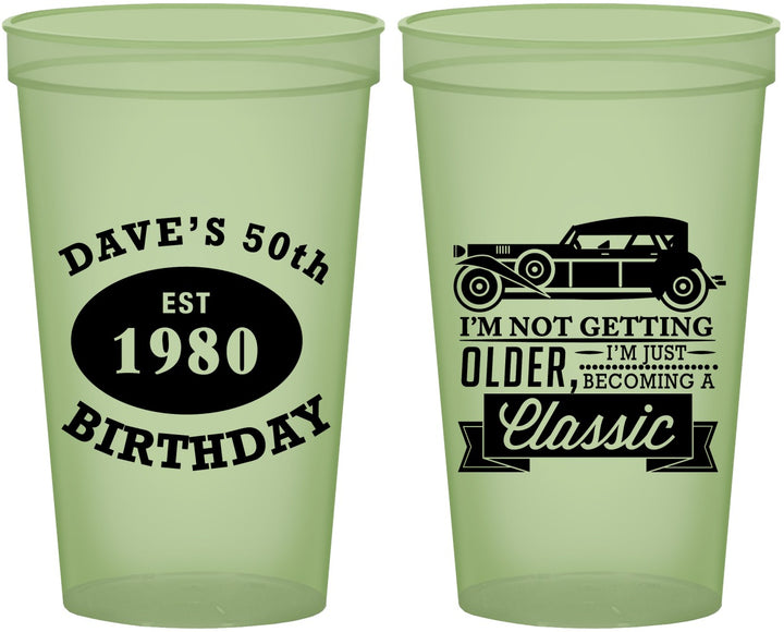 Custom Birthday 22 oz Glow In The Dark Cups - 50th Classic Car | 20156