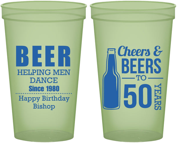 Custom Birthday 22 oz Glow In The Dark Cups - Cheers Beers To 50 Years | 20160