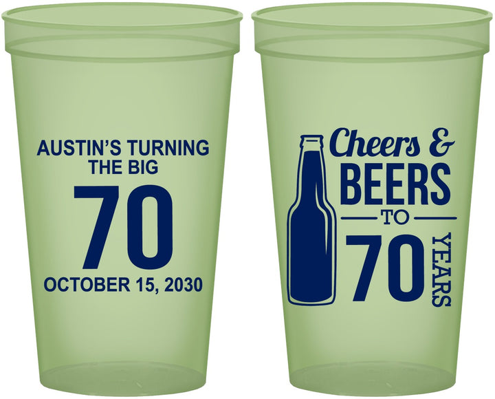 Custom Birthday 22 oz Glow In The Dark Cups - Cheers Beers To 70 Years | 20161
