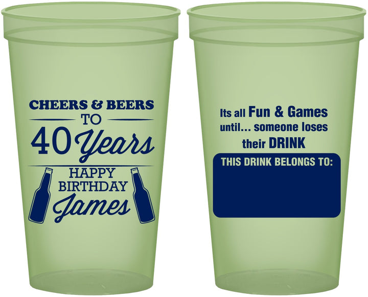 Custom Birthday 22 oz Glow In The Dark Cups - Cheers Beers To 40 Years | 20165