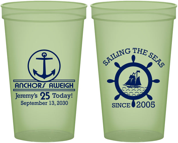 Custom Birthday 22 oz Glow In The Dark Cups - 25th Nautical | 20168