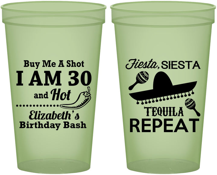 Custom Birthday 22 oz Glow In The Dark Cups - 30th Fiesta Siesta Tequila | 20177