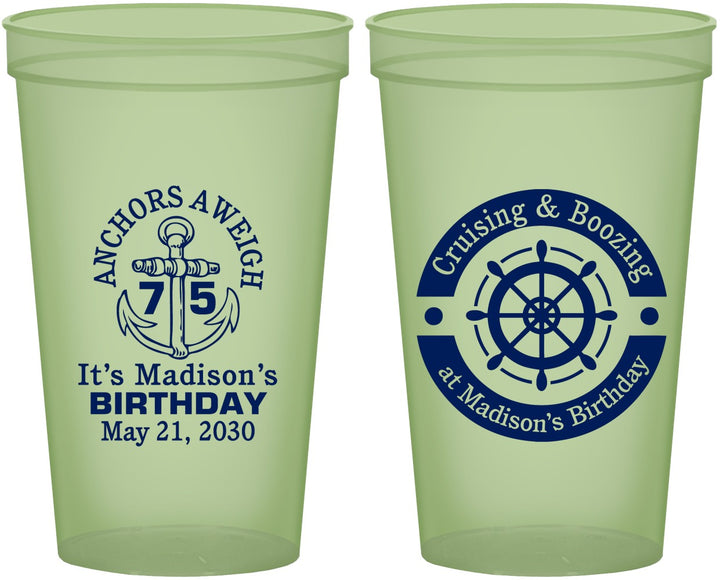 Custom Birthday 22 oz Glow In The Dark Cups - 75th Nautical | 20178