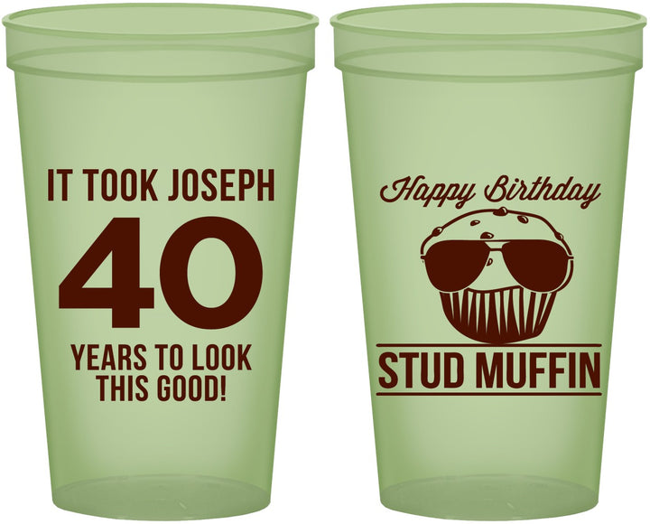 Custom Birthday 22 oz Glow In The Dark Cups - 40th Stud Muffin | 20183