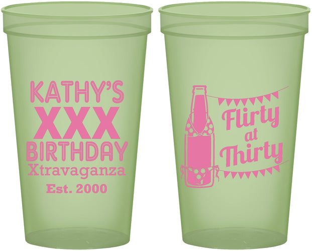 Custom Birthday 22 oz Glow In The Dark Cups - 30th Flirty At Thirty | 20191