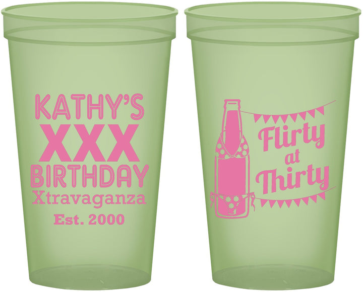 Custom Birthday 22 oz Glow In The Dark Cups - 30th Flirty At Thirty | 20191