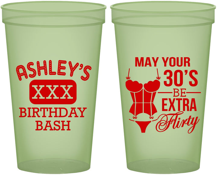 Custom Birthday 22 oz Glow In The Dark Cups - 30th Flirty At Thirty | 20192