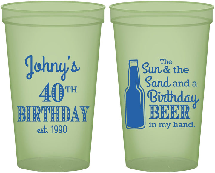 Custom Birthday 22 oz Glow In The Dark Cups - 40th Sun Sand Beer | 20204