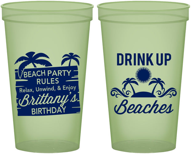 Custom Birthday 22 oz Glow In The Dark Cups - Drink Up Beaches | 20206