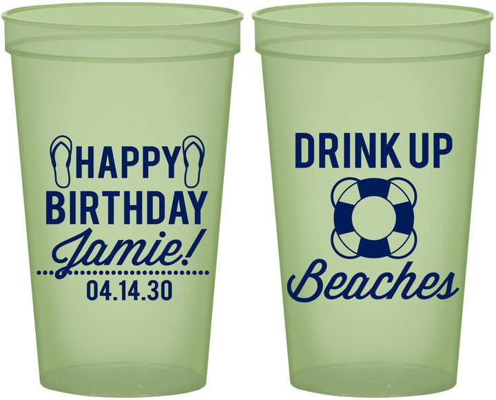 Custom Birthday 22 oz Glow In The Dark Cups - Drink Up Beaches | 20207