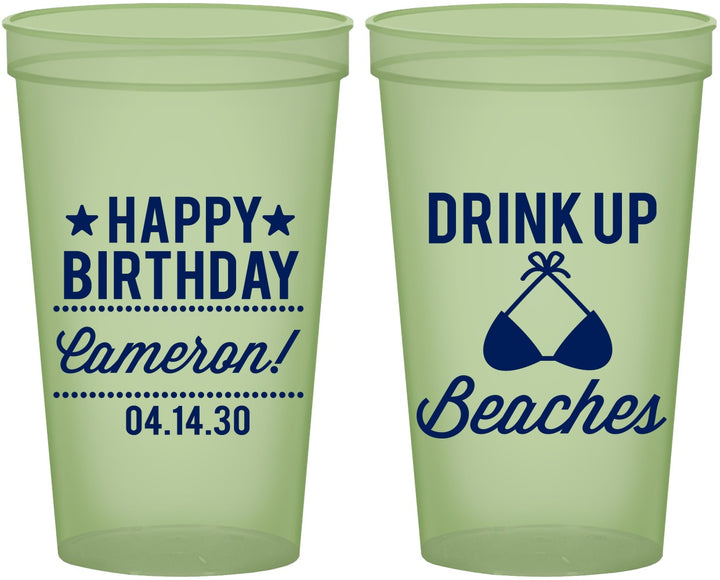 Custom Birthday 22 oz Glow In The Dark Cups - Drink Up Beaches | 20208