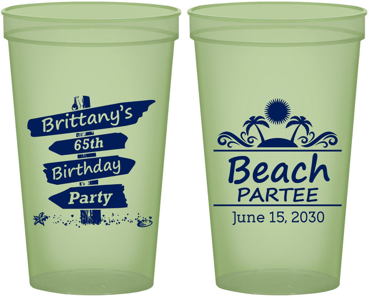 Custom Birthday 22 oz Glow In The Dark Cups - 65th Beach | 20210