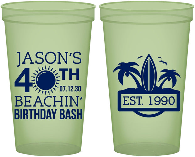 Custom Birthday 22 oz Glow In The Dark Cups - 40th Beach | 20212