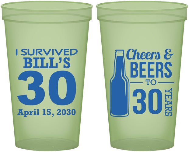 Custom Birthday 22 oz Glow In The Dark Cups - Cheers Beers To 30 Years | 20214