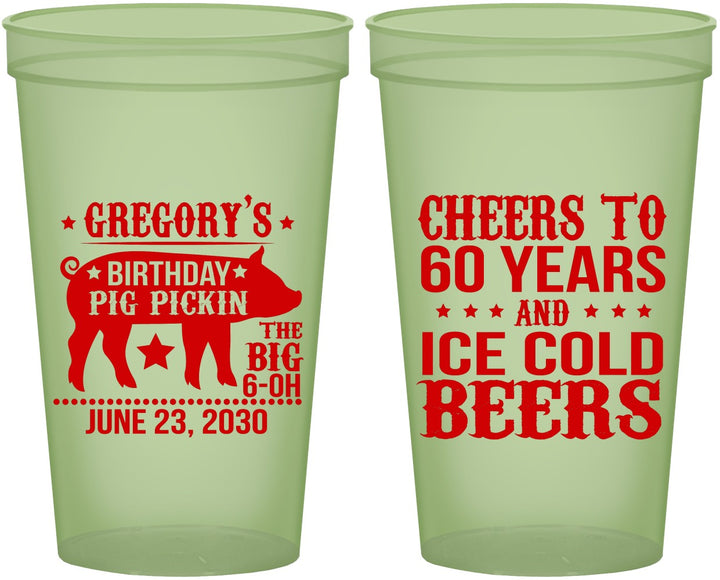 Custom Birthday 22 oz Glow In The Dark Cups - 60th Barbeque Bbq | 20217