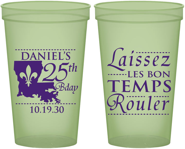 Custom Birthday 22 oz Glow In The Dark Cups - 25th Mardi Gras | 20245
