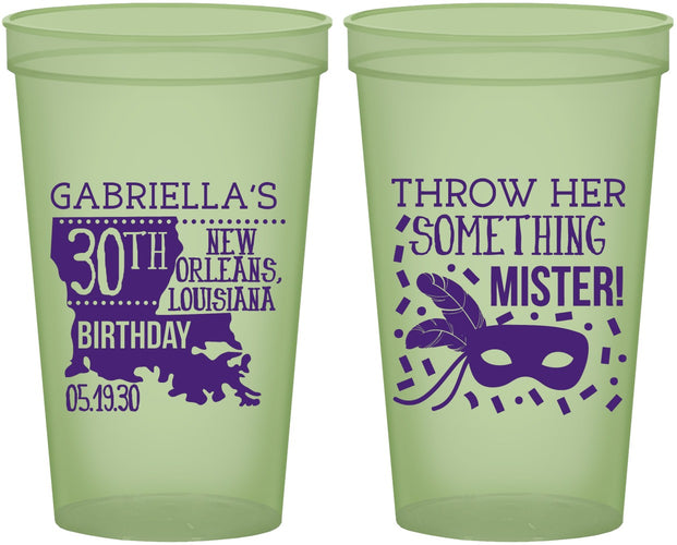 Custom Birthday 22 oz Glow In The Dark Cups - 30th Mardi Gras | 20246