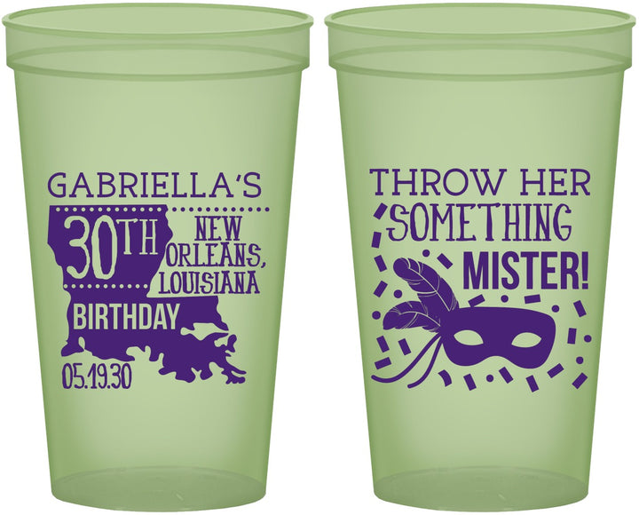 Custom Birthday 22 oz Glow In The Dark Cups - 30th Mardi Gras | 20246