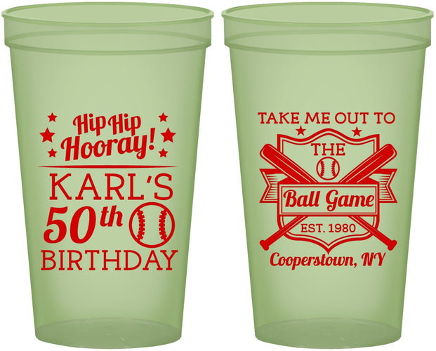 Custom Birthday 22 oz Glow In The Dark Cups - 50th Baseball | 20252