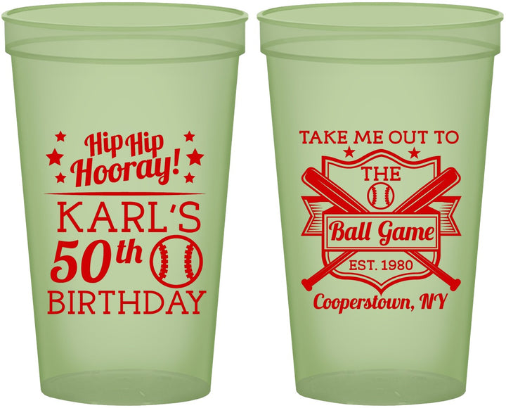 Custom Birthday 22 oz Glow In The Dark Cups - 50th Baseball | 20252