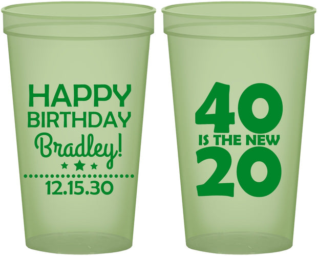 Custom Birthday 22 oz Glow In The Dark Cups - 40 Is The New 20 | 20269