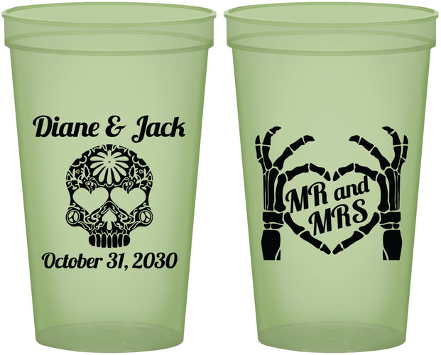 Custom Wedding 22 oz Glow In The Dark Cups - Mr And Mrs Sugar Skull | 205