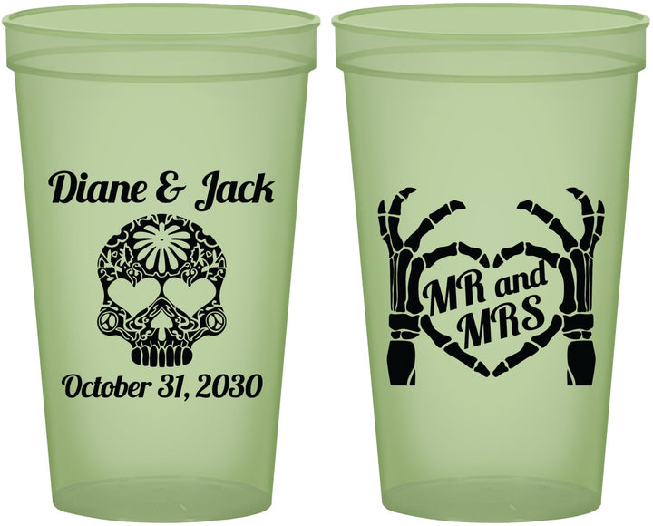 Custom Wedding 22 oz Glow In The Dark Cups - Mr And Mrs Sugar Skull | 205