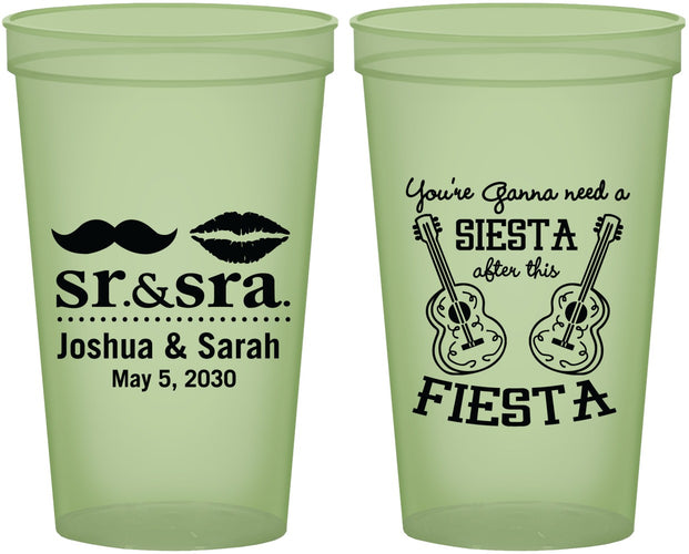 Custom Wedding 22 oz Glow In The Dark Cups - Siesta Fiesta Sr Sra | 208