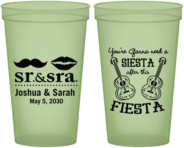 Custom Wedding 22 oz Glow In The Dark Cups - Siesta Fiesta Sr Sra | 208