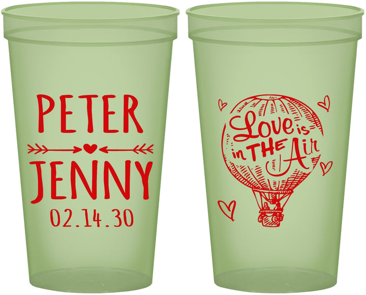Custom Wedding 22 oz Glow In The Dark Cups - Love In Air Hot Air Balloon | 210