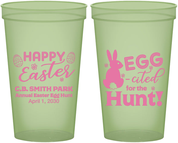 Custom Easter 22 oz Glow In The Dark Cups - Eggcited For Hunt Bunny | 210002