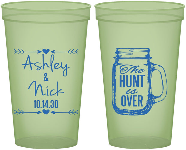 Custom Wedding 22 oz Glow In The Dark Cups - The Hunt Is Over Mason Jar | 211