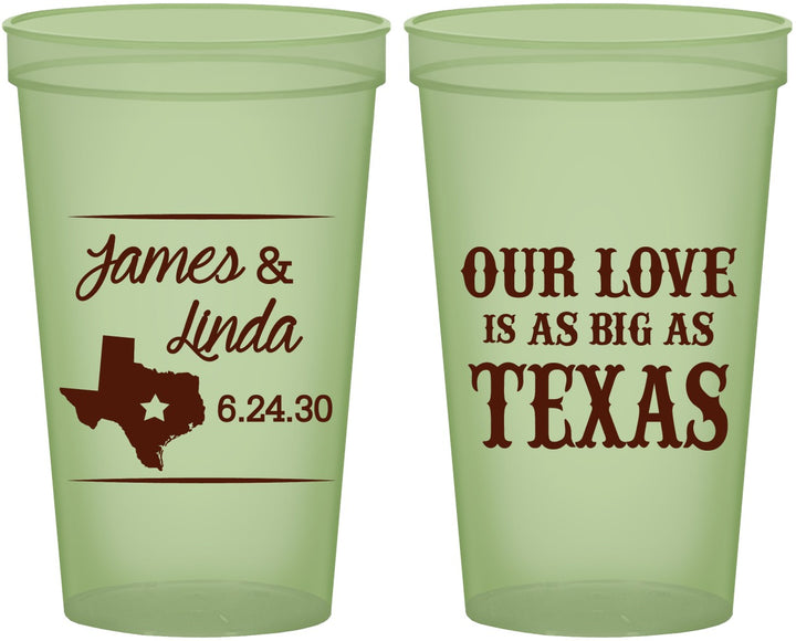 Custom Wedding 22 oz Glow In The Dark Cups - Our Love Is As Big As Texas | 215