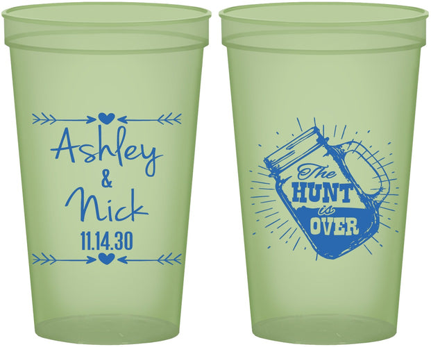 Custom Wedding 22 oz Glow In The Dark Cups - The Hunt Is Over Mason Jar | 218