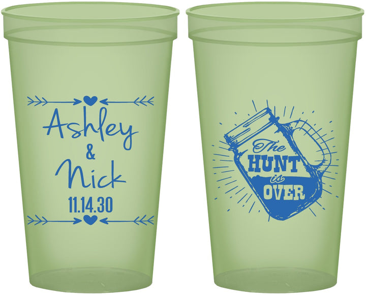 Custom Wedding 22 oz Glow In The Dark Cups - The Hunt Is Over Mason Jar | 218