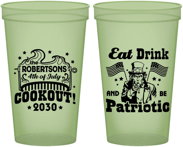 Custom 4th Of July 22 oz Glow In The Dark Cups - Eat Drink Patriotic | 220004