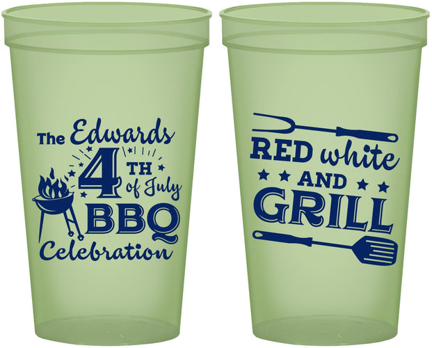 Custom 4th Of July 22 oz Glow In The Dark Cups - Red White Grill | 220005