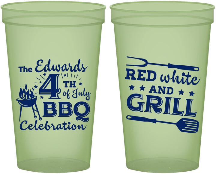 Custom 4th Of July 22 oz Glow In The Dark Cups - Red White Grill | 220005