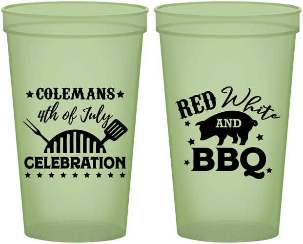 Custom 4th Of July 22 oz Glow In The Dark Cups - Red White Bbq | 220008