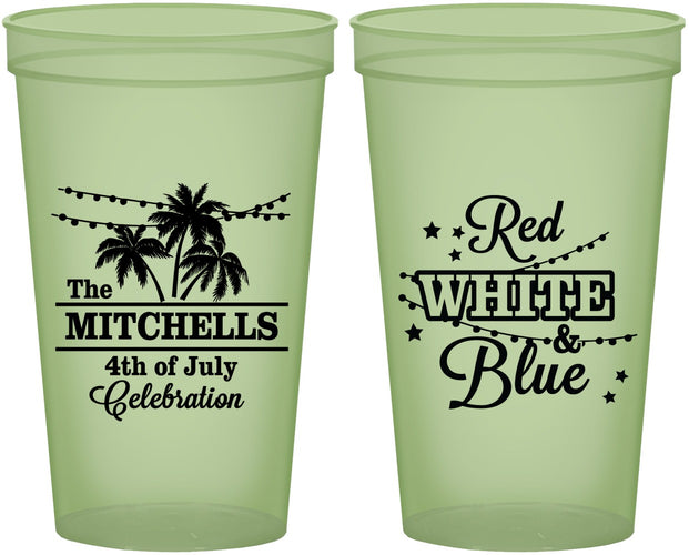Custom 4th Of July 22 oz Glow In The Dark Cups - Beach Stars Stripes | 220020