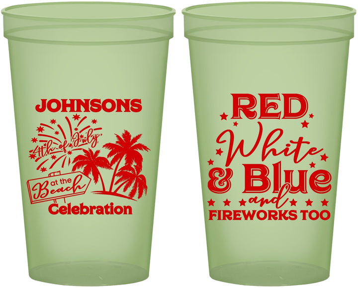 Custom 4th Of July 22 oz Glow In The Dark Cups - Beach Fireworks | 220022