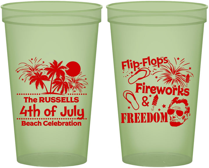 Custom 4th Of July 22 oz Glow In The Dark Cups - Fireworks Beach | 220026