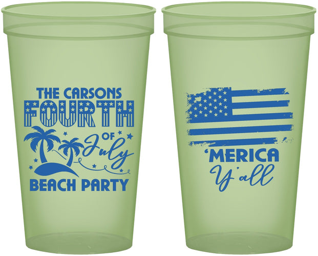 Custom 4th Of July 22 oz Glow In The Dark Cups - Beach Merica Yall | 220027