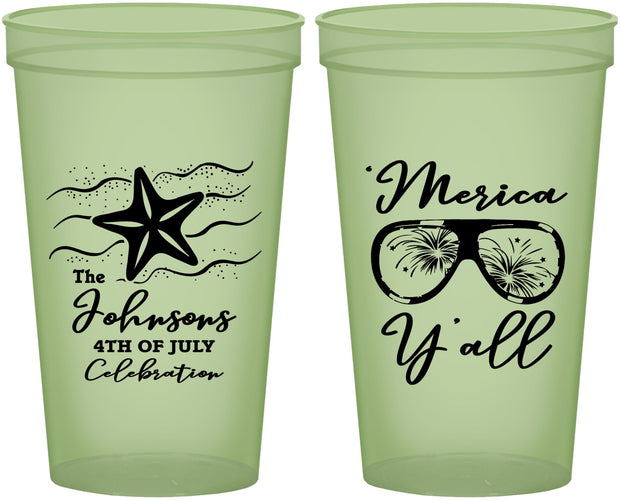 Custom 4th Of July 22 oz Glow In The Dark Cups - Beach Merica Yall | 220028